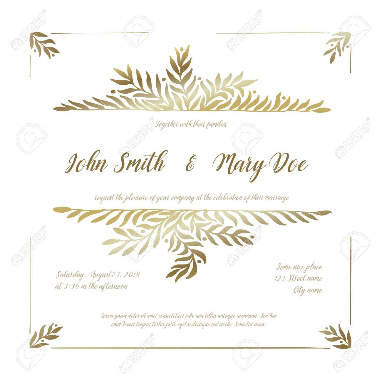 Vector Wedding Invitation Card Template With Golden Floral Elements Pertaining To Invitation Cards Templates For Marriage