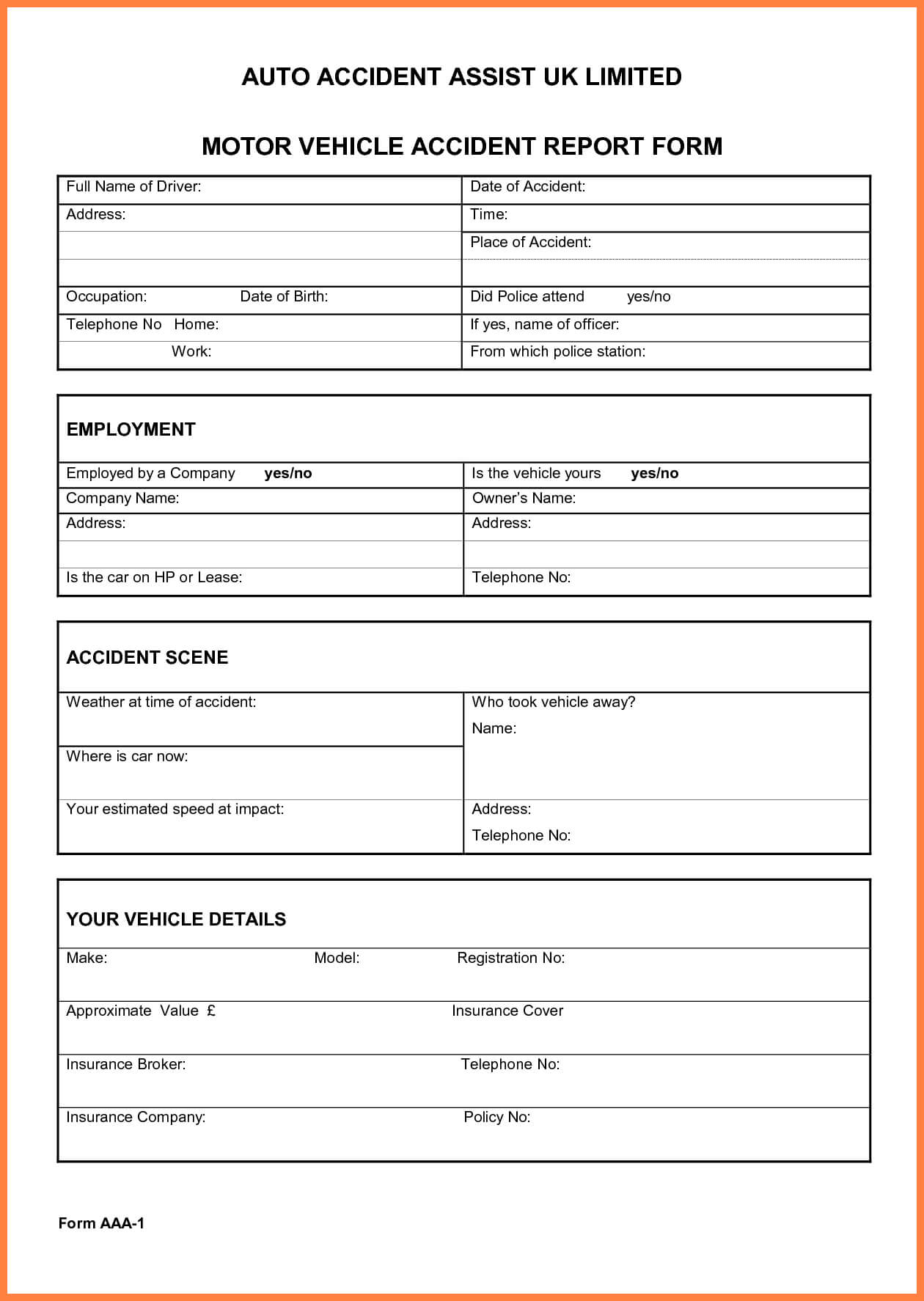 Vehicle Accident Report Form Template – Business Form Letter With Vehicle Accident Report Template