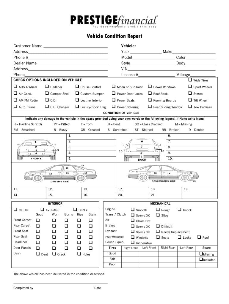 Vehicle Condition Report Form – Fill Online, Printable Inside Truck Condition Report Template