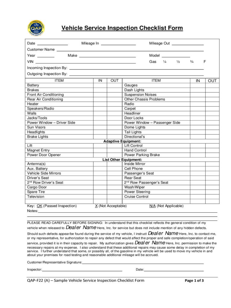 Vehicle Inspection Checklist Template – 2 Free Templates In With Regard To Vehicle Checklist Template Word