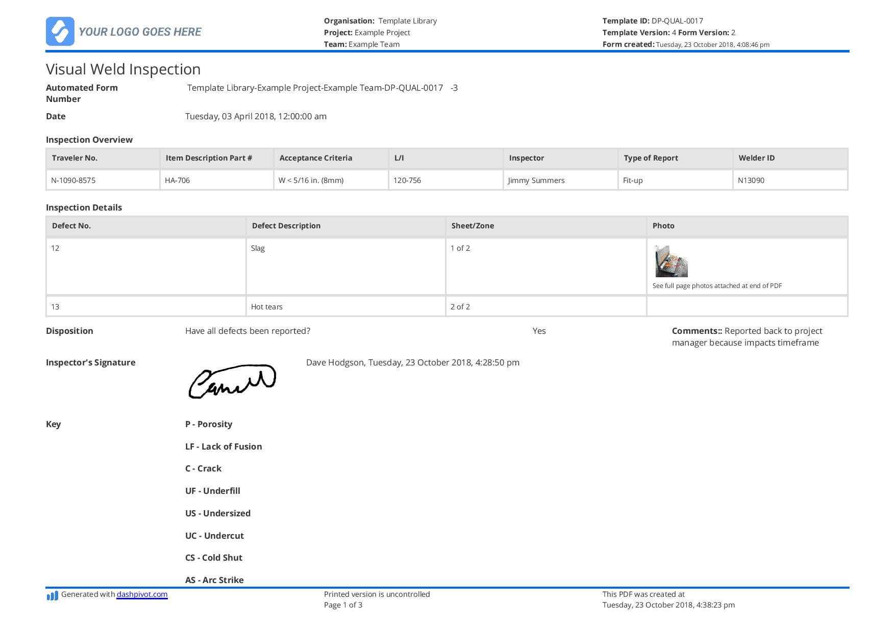 Visual Weld Inspection Template – Better Than Pdf And Excel With Regard To Welding Inspection Report Template