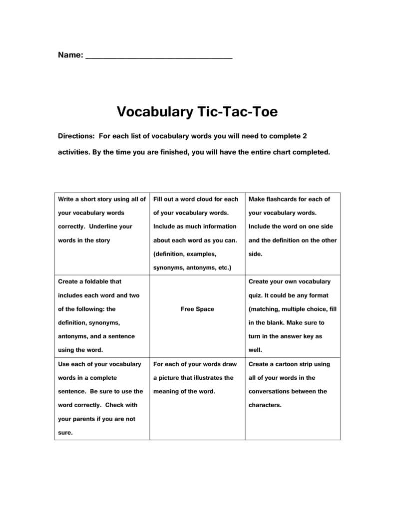 Vocabulary Tic Tac Toe Within Tic Tac Toe Template Word