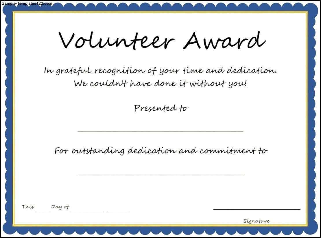 Volunteer Award Certificate Template – Sample Templates Regarding Safety Recognition Certificate Template