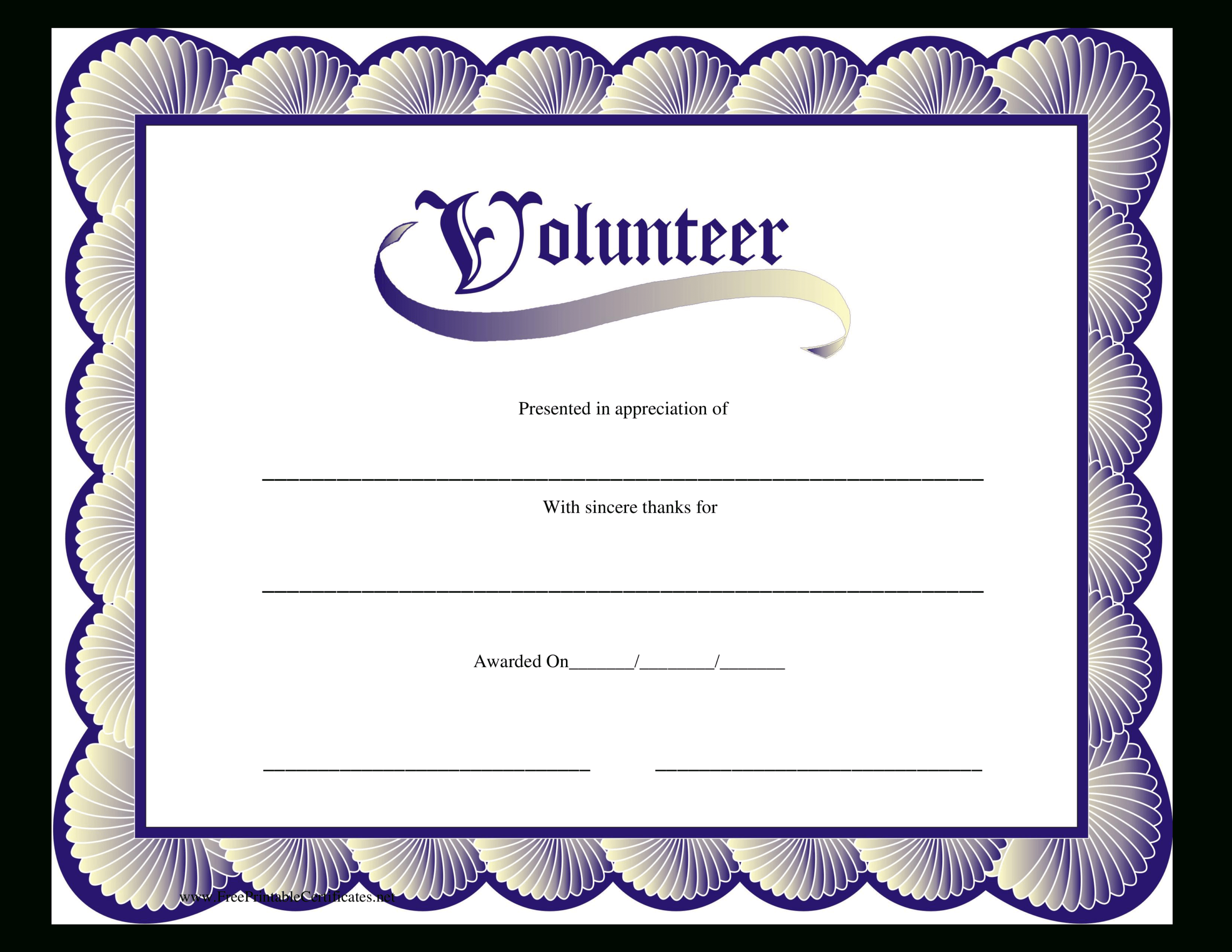 Volunteer Certificate | Templates At Allbusinesstemplates Within Volunteer Of The Year Certificate Template