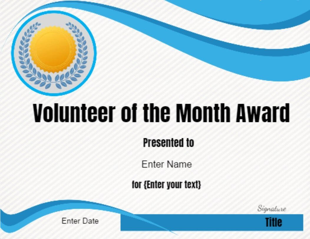 Volunteer Of The Month Certificate Template | Certificate Inside Volunteer Of The Year Certificate Template