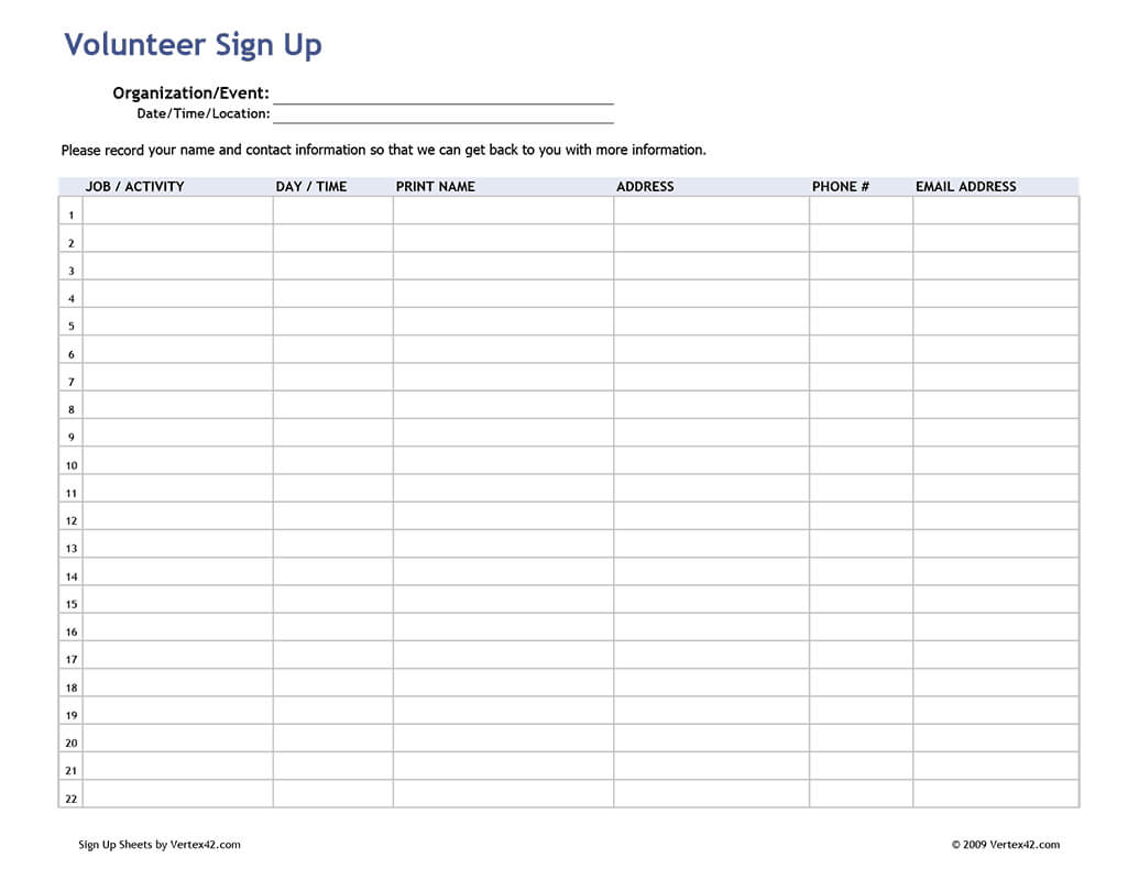 Volunteer Sign Up Sheet Template Free – Forza Pertaining To Free Sign Up Sheet Template Word