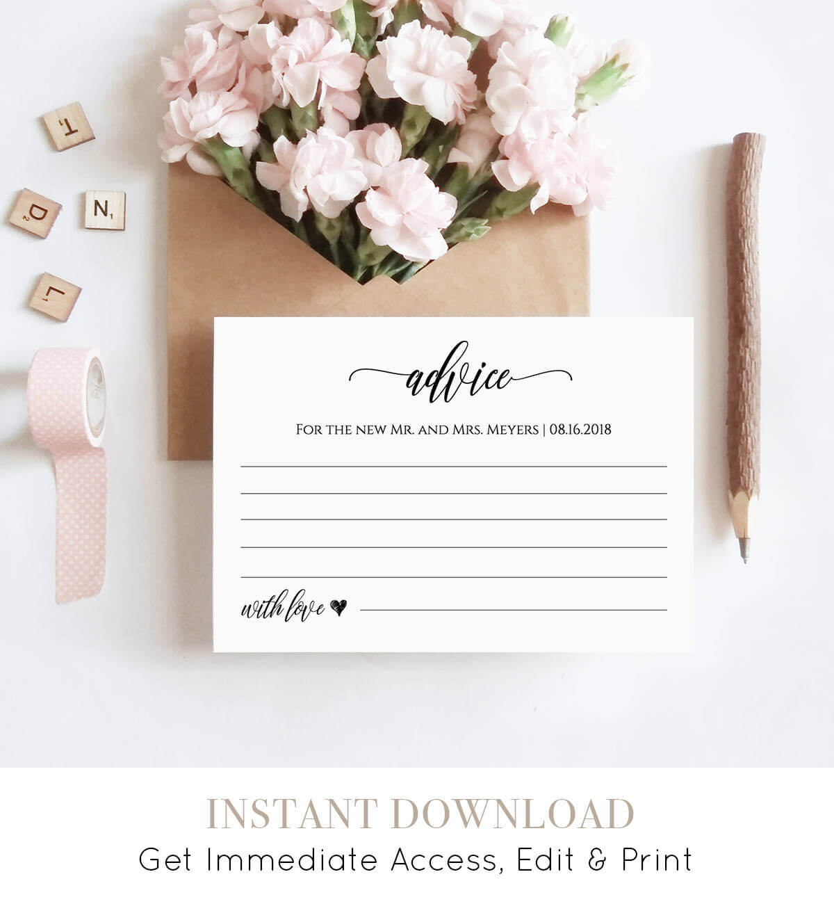 Wedding Advice Card Printable, Editable Template, Well Regarding Marriage Advice Cards Templates