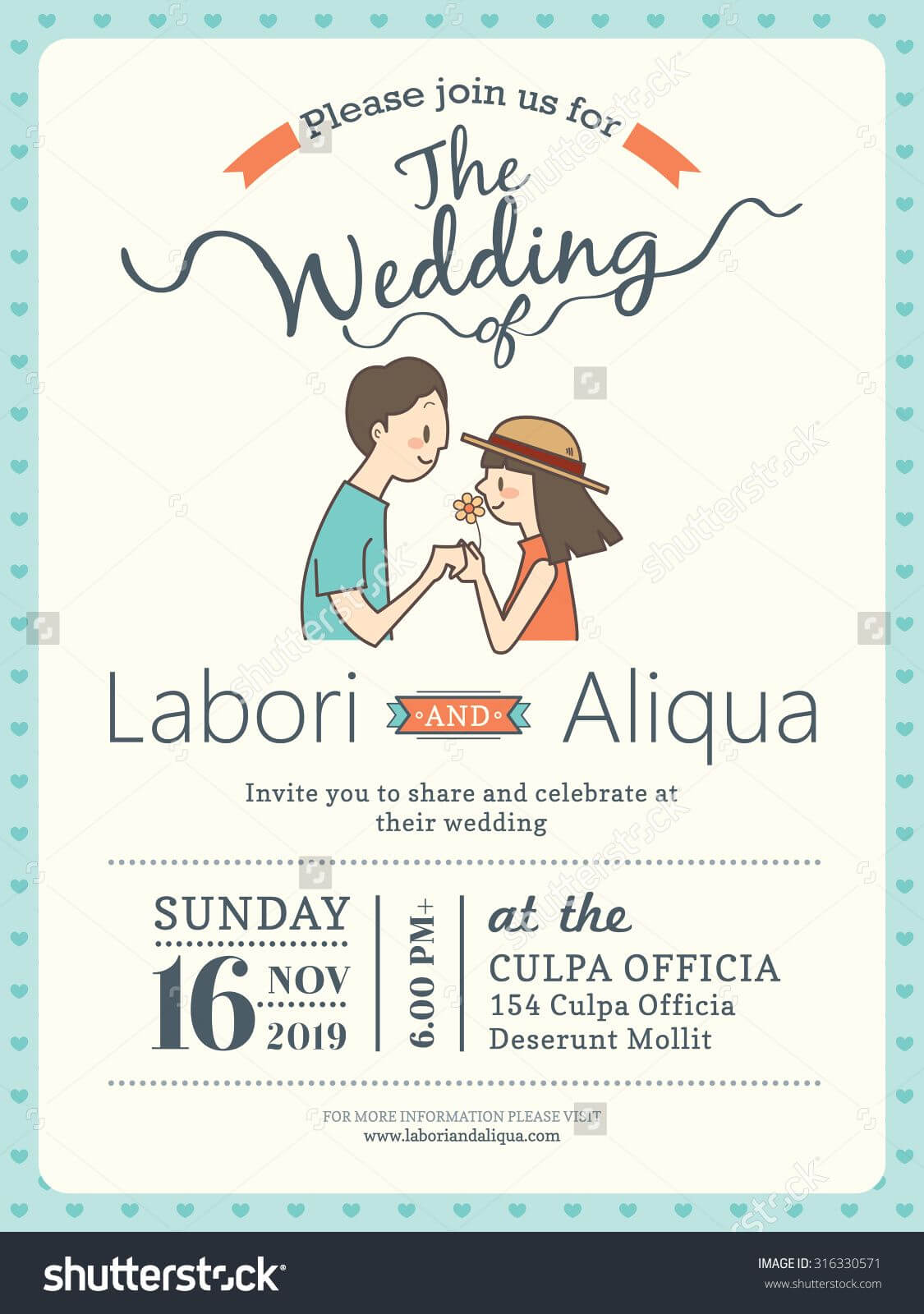 Wedding Invitation Card Template With Cute Groom And Bride In Free E Wedding Invitation Card Templates