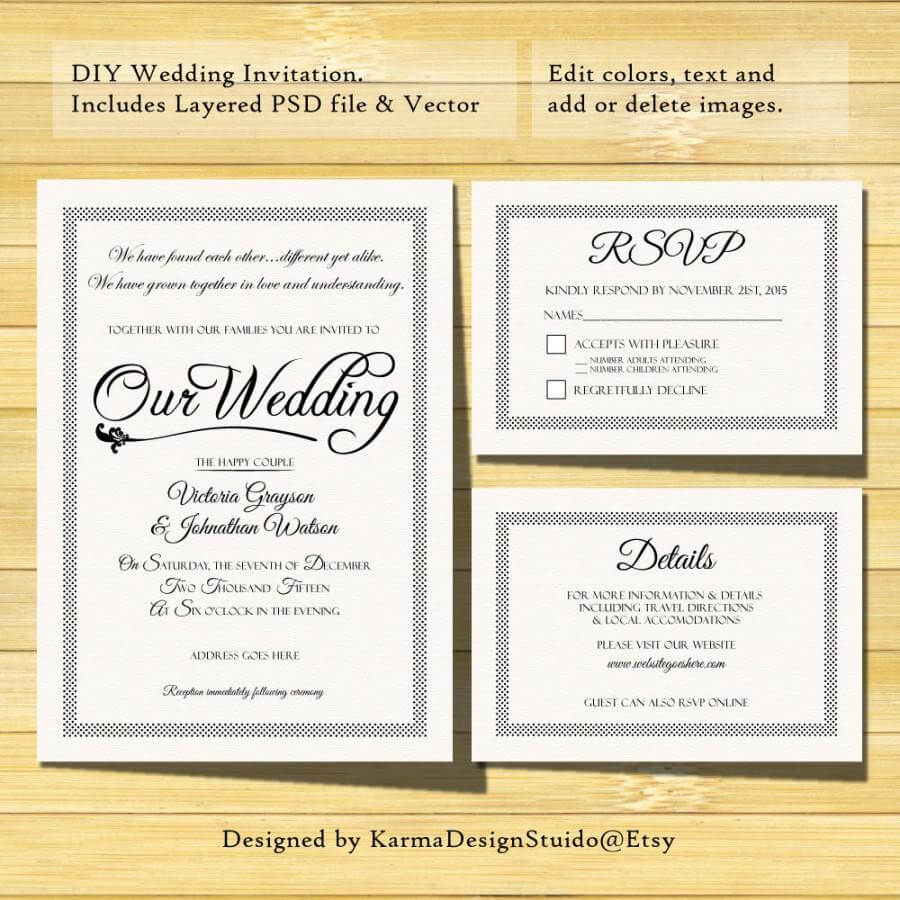 Wedding Invitation Template – Instant Download – Printable With Template For Rsvp Cards For Wedding
