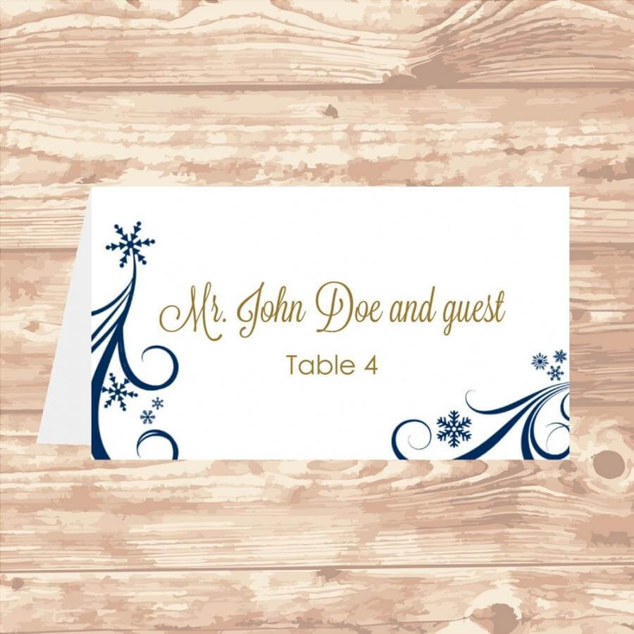 Wedding Place Card Diy Template Navy Swirling Snowflakes In Microsoft Word Place Card Template