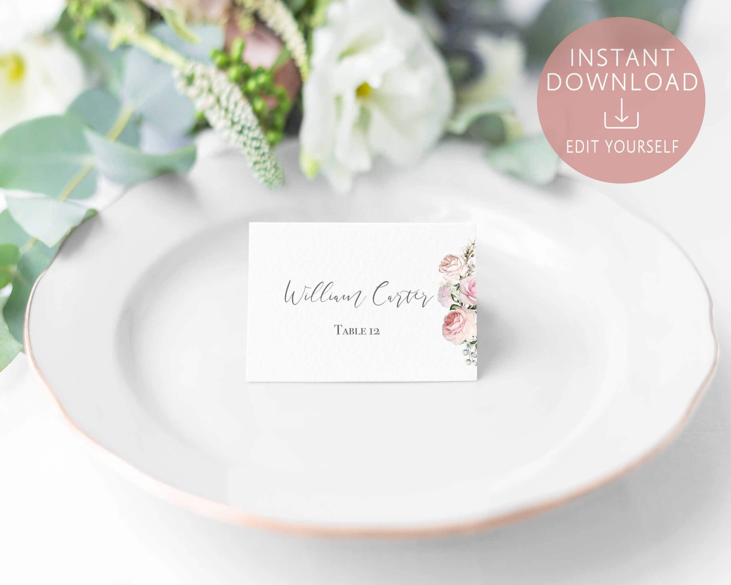 Wedding Place Cards Printable, Editable Name Card Template For Fold Over Place Card Template