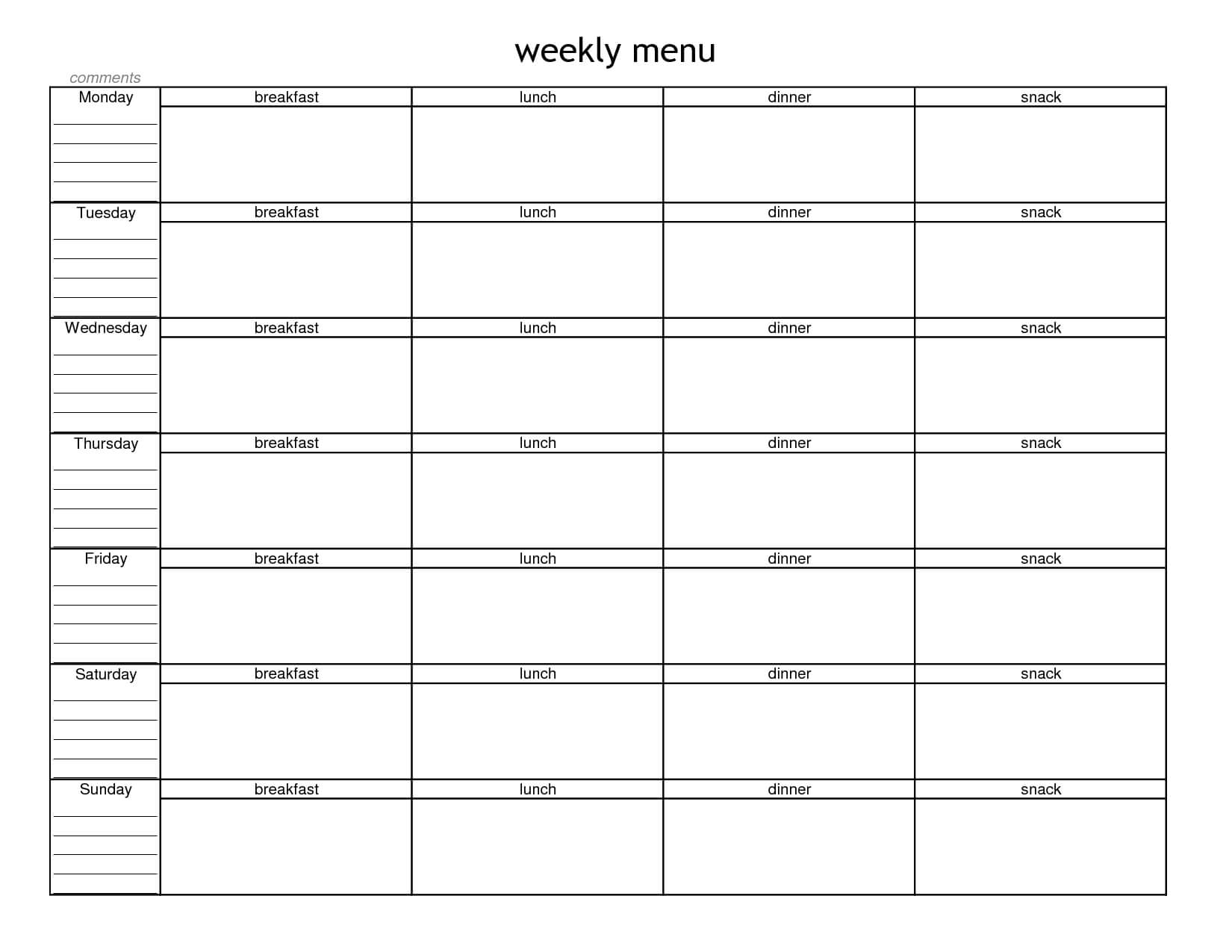 Week Menu Template – Zimer.bwong.co In Menu Planning Template Word