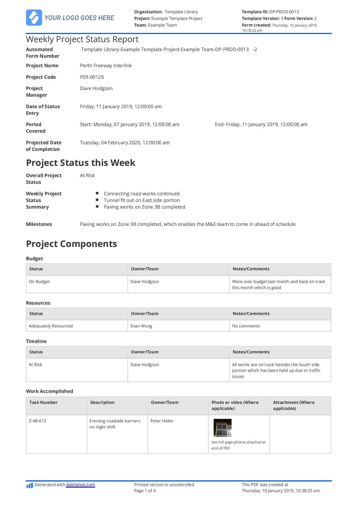 Weekly Project Status Report Template – Free And Customisable For Project Weekly Status Report Template Excel