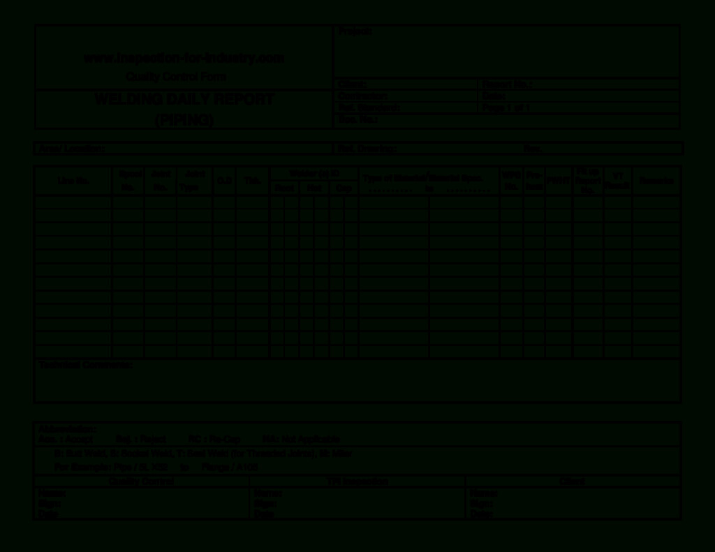 Welding Inspection Report Template And Piping Welding Daily Intended For Welding Inspection Report Template