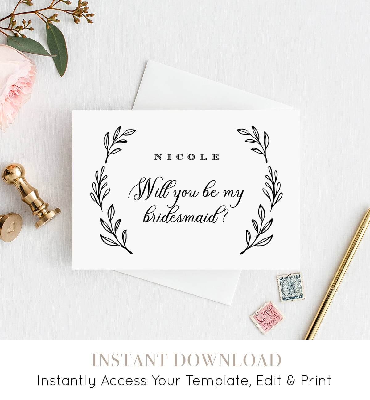 Will You Be My Bridesmaid Card, Instant Download With Regard To Will You Be My Bridesmaid Card Template