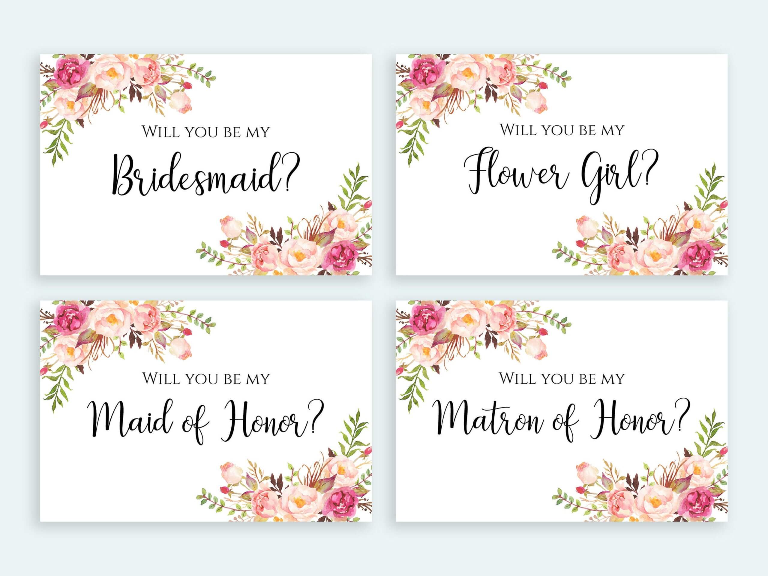 Will You Be My Bridesmaid Card Printable Set Floral Cards Multipack Flower  Girl Invitation Pack Digital Download Pdf Jpeg Template Print Inside Will You Be My Bridesmaid Card Template