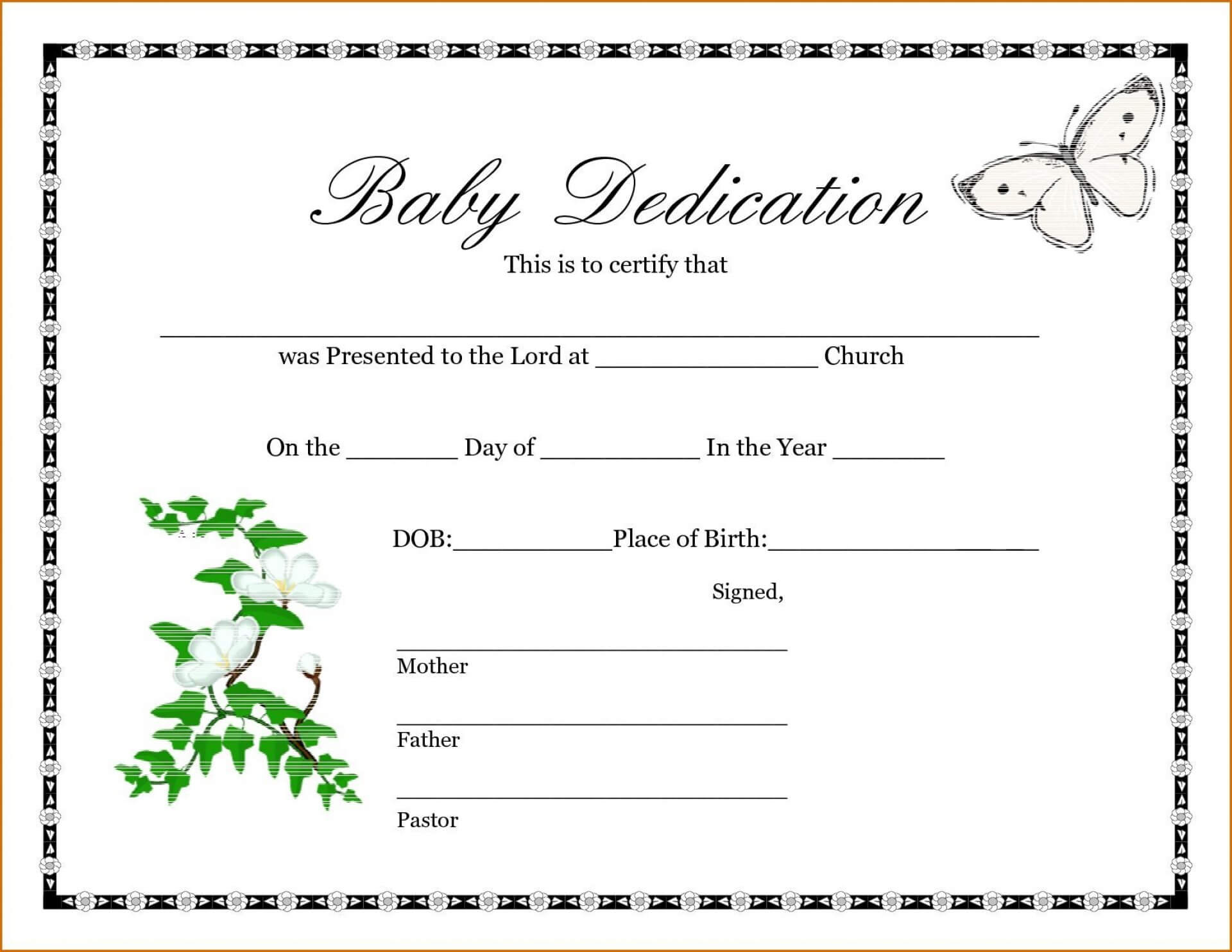 Wonderful Baby Dedication Certificate Template Ideas Free Within Build A Bear Birth Certificate Template