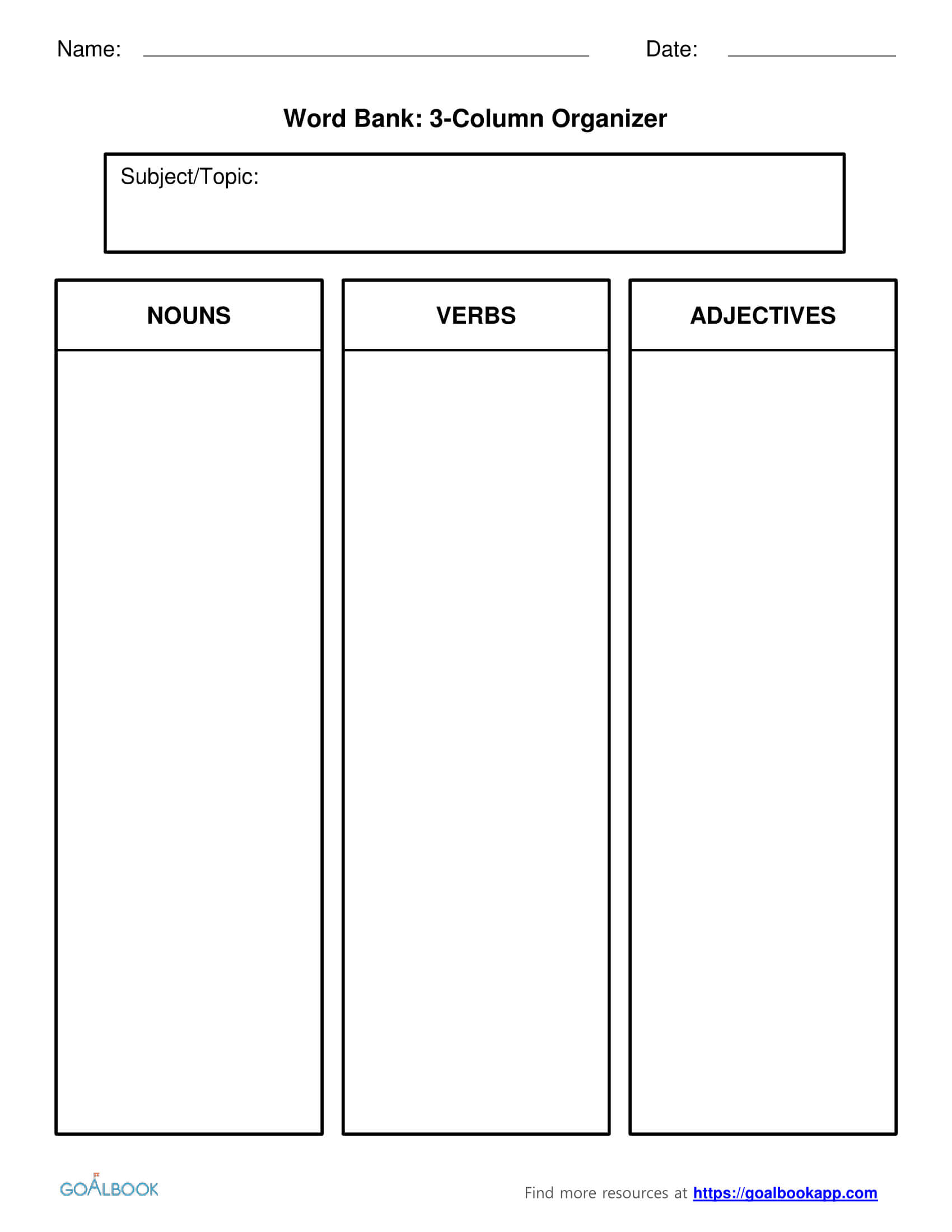 Word Bank | Udl Strategies – Goalbook Toolkit With Regard To 3 Column Word Template