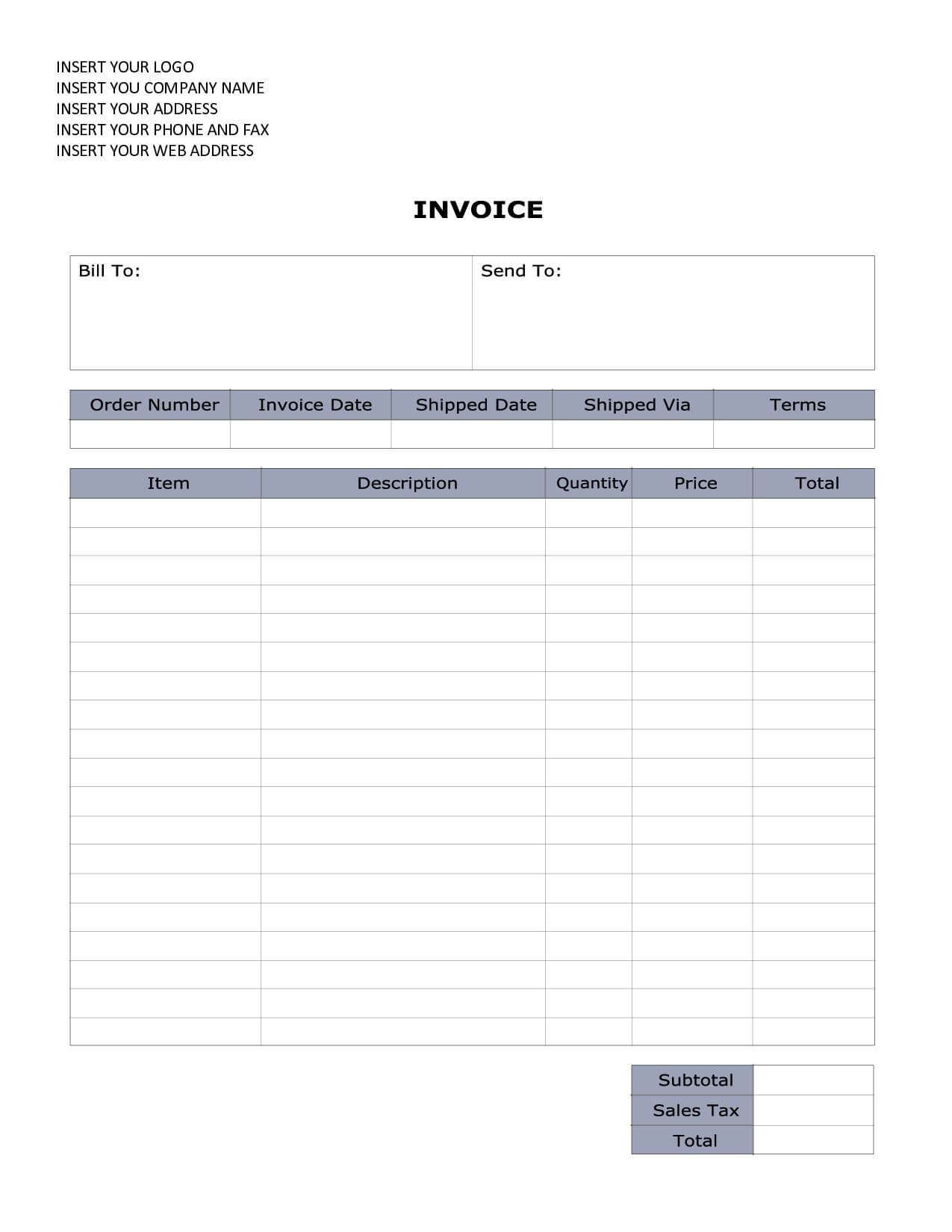 Word Document Invoice Template Sales Invoice Sample Word Regarding Free Printable Invoice Template Microsoft Word