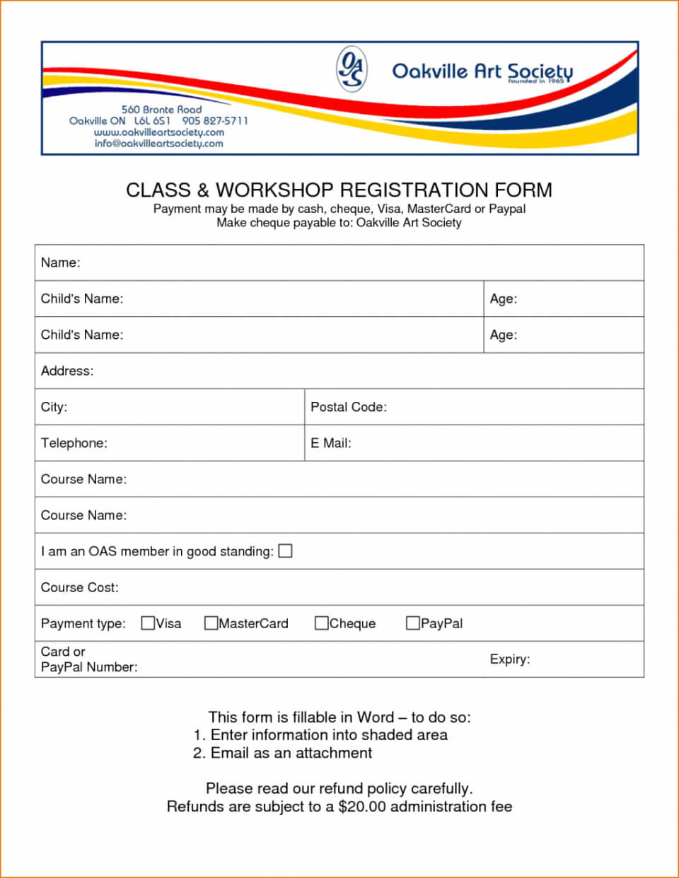 Word Form Sample In Registration Form Template Word Free