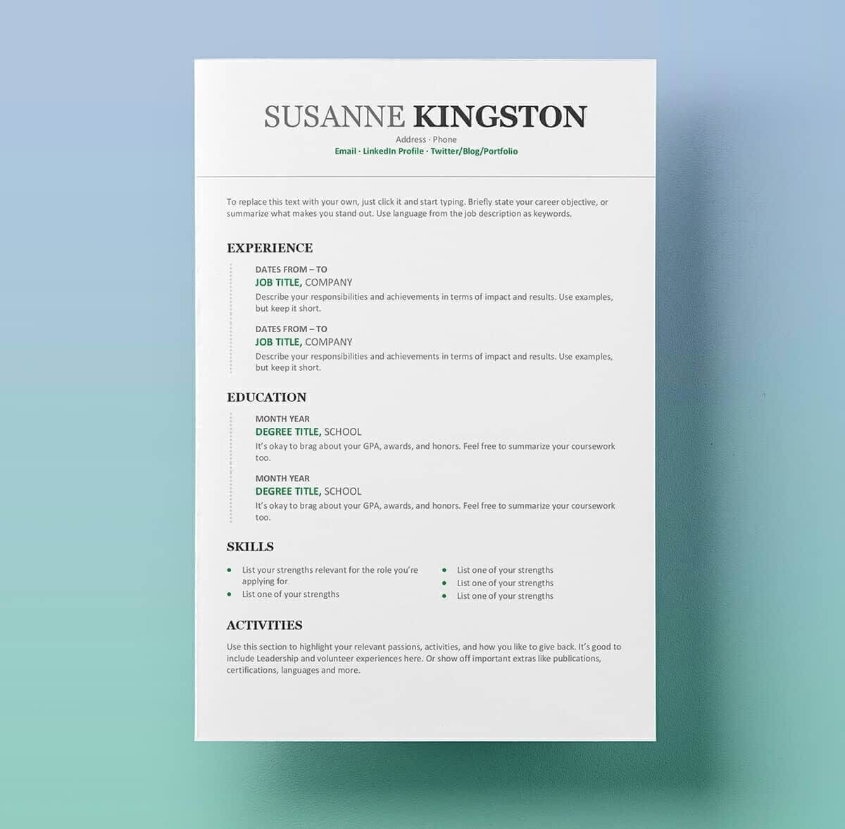 Word Resume Templete – Forza.mbiconsultingltd In Free Resume Template Microsoft Word