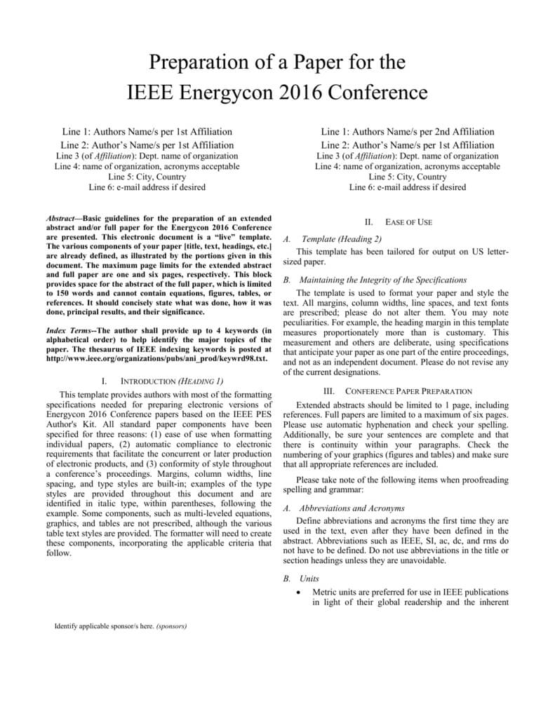 Word Template – Ieee Energycon 2016 With Regard To Template For Ieee Paper Format In Word