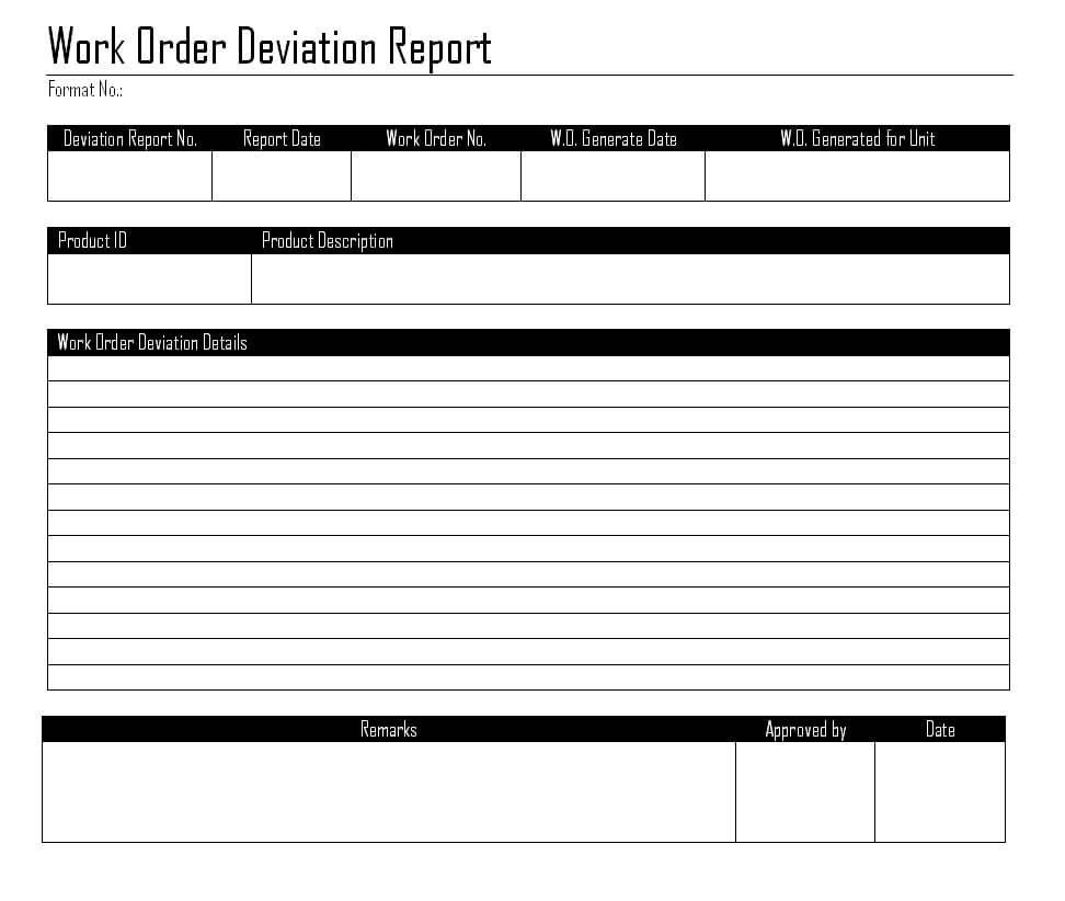 Work Order Deviation Report - Inside Deviation Report Template