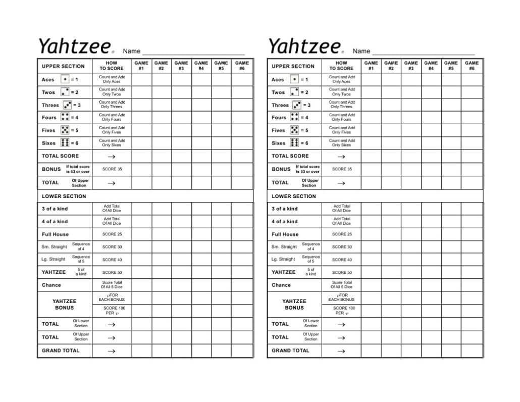 Yahtzee Score Card Template | Yahtzee Score Card, Yahtzee Within Bridge Score Card Template