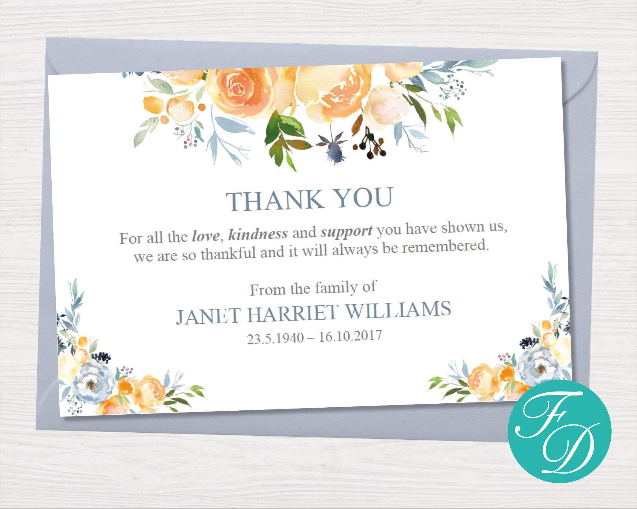 Yellow Rose Funeral Thank You Notes – Funeral Template Inside Thank You Card Template Word