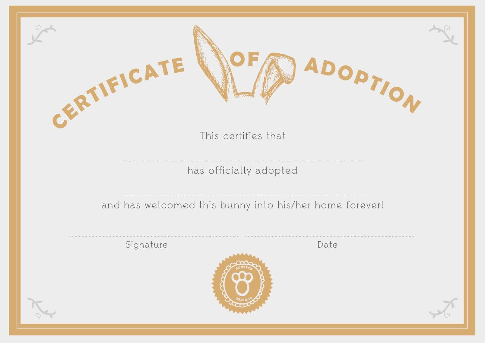 You Are In Good Company: Good On Paper – Bunny Adoption For Toy Adoption Certificate Template